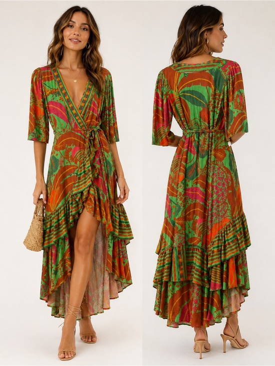 FARM Rio Dresses & Skirts - FARM Rio Colorful High Low Wrap Dress size XS